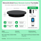 Remote-Controlled Motorized Turntable,Heavy Duty Motorized Rotating Display Stand,Speed-Adjustable Rotating Platform,Multi-Mode 360° Photography Turntable for 3D Scan,Photography(23.6in/Black) - size: 23.64inch/Black/500Lbs Load