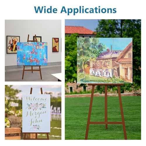 A - Frame Wooden Display Easel with Wheels - Adjustable Lyre Beechwood Studio Easel Stand Holding Canvas Up to 90", Inclinable Artist Floor Painting Easel for Artwork Painting, Brown - color: Brown