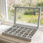 Wudygirl 30 Grid Jewelry Organizer Velvet Jewelry Box Jewelry Tray with Clear Lid Storage Case Showcase Display Stackable Removable (30 Grid) - style: 30 Grid Tray
