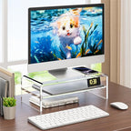 Egchi Clear Acrylic Monitor Stand Riser 2 Tier, 5.12 Inches High Clear Computer Desk Organizer Shelf for Multi Media PC Storage Laptop - size: 16''x8''x5.12''-2 Tiers