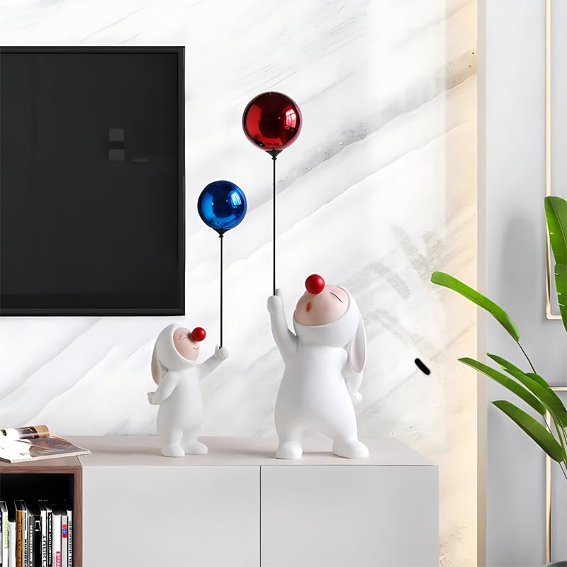 Bunny Figurine Statue Decor, White Bunnies Mom and Baby Statue Sculptures for Home Decor, Cute Rabbit Figurines Ornaments for Thanksgiving Christmas Festival Decor (2 Piece)