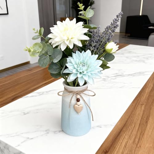 Elegant Ceramic Vase | 6-Inch Flower Vase with Jute Rope & Heart Charm | Modern, Farmhouse, & Boho Home Décor, Blue Color - color: Blue