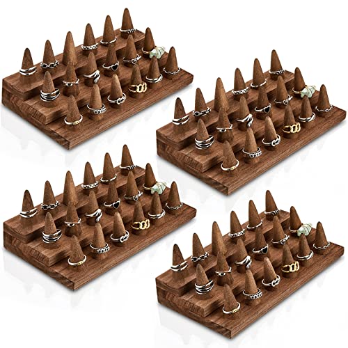 Juexica Wood Ring Display, 4 Pcs Ring Display Stand, 18 Fingers Ring Holder, Wood Jewelry Display for Ring Organizer Show Storage, Brown - color: Brown