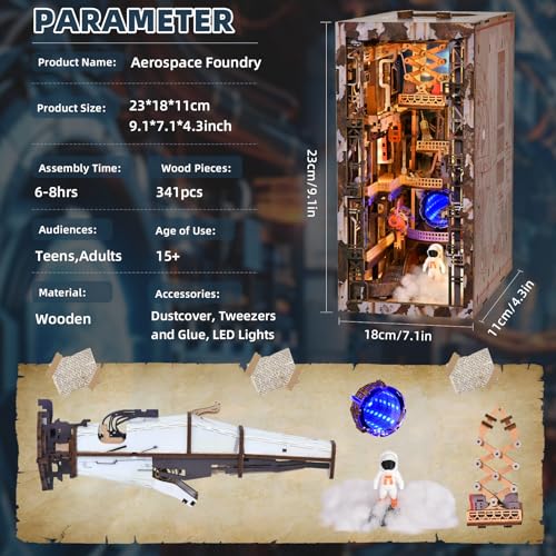 CCCDF Book Nook Kit - DIY Miniature House Dollhouse Kit for Adult and Teens, Tiny House Bookshelf Decor 3D Wooden Puzzle, Gifts for Family, Friends (Aerospace Foundry) - style: Aerospace Foundry