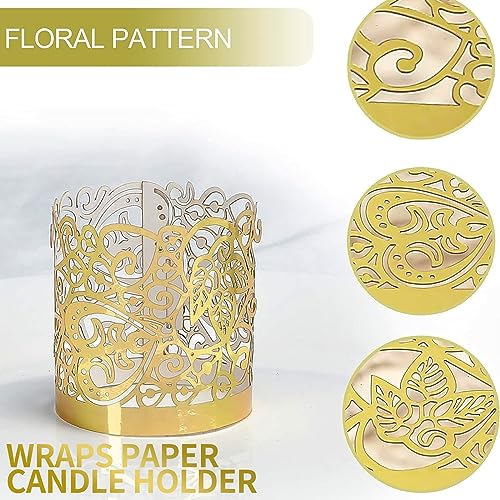 LOVEINUSA 48pcs Votive Candles Holders Wraps, Gold Tea Light Candle Fairy Home Decoration (No Bottom) - color: Gold