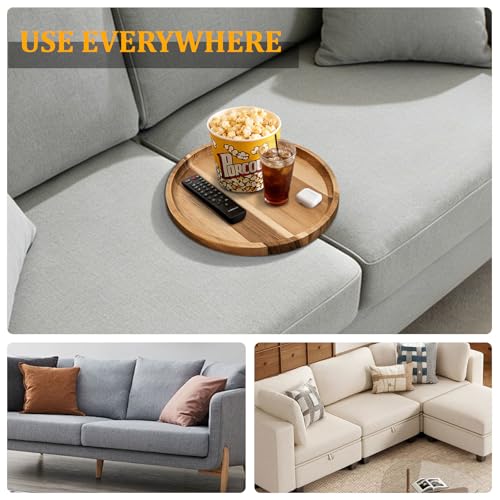 Acacia Wood Sofa Tray, Folding Couch Table Insert for Middle Portable Couch Armrest Trays Perfect for Drinks, Snacks, Phone, Remote Control (Circle) - color: Circle