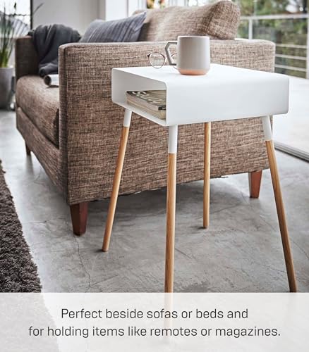YAMAZAKI Home Plain Side Table with Open Storage Shelf, Rectangular Accent Space Saving Living Room Bedroom Couch End Table - Tall, 23" - Steel + Wood - color: White, size: Tall