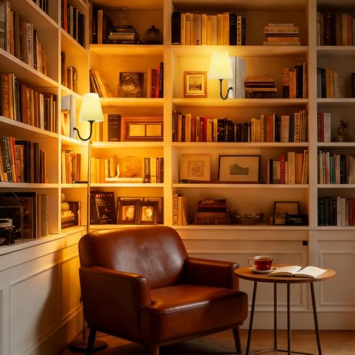 AELS Wooden Bookshelf Lamp with Bulb, Table Lamp with Linen Shade, 3-Color Dimmable Touch Control, Modern Farmhouse Decorative Bookend, Book Sconce for Office Home Bedroom Bookshelf, White - color: ‎Off-White, size: Plug-in Model