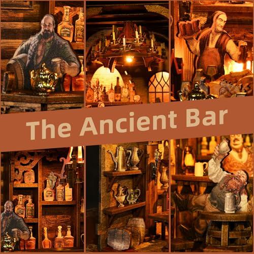TOYQI Book Nook Kit, DIY Miniature Dollhouse Kit for Adults and Teens, Booknook Tiny House Kit Bookshelf Decoration 3D Wooden Puzzle Bookend - style: The Ancient Bar
