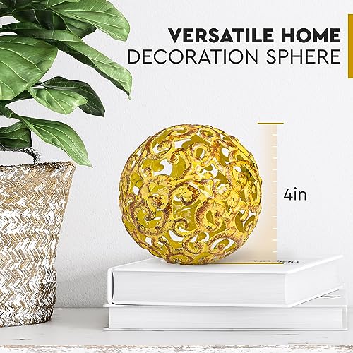 Everydecor Metal Decorative Sphere for Home Decor - Decorative Balls for Shelves, Centerpiece Bowls, Bookshelf - Decoration Orbs Accents for Living Room, Bedroom - Fancy Yellow Shelf Spheres - color: F. Gold, size: 4 Inch
