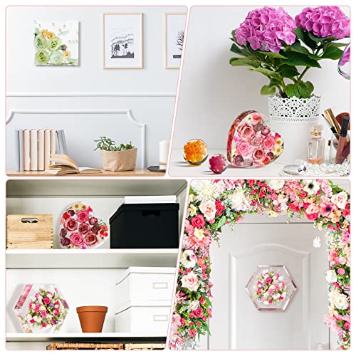 Potchen 3 Pcs Large Silicone Molds for Resin Activity Hexagon Glossy Deep Square Molds with 3 Pcs Round Epoxy Resin Patterns for Flowers Preservation DIY Making(Heart Style) - style: Heart Style