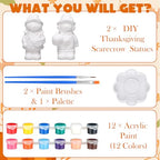 Seenelling 2 Pack Fall Thanksgiving Scarecrow Ready to Paint Your Own Statues 4'' DIY Unpainted Ceramics Figurines Kit Blank Paintable Ceramics Classroom Art and Crafts Decorations - style: Fall Thanksgiving Scarecrow