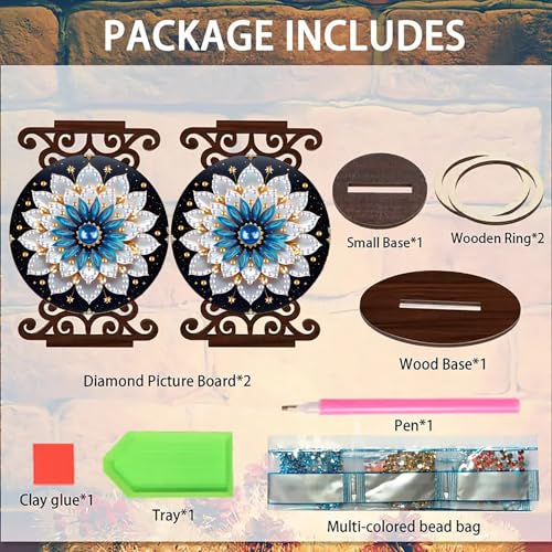 ARTopet 2Pcs DIY Diamond Art Painting Candlestick Holders Wooden Desk Candle Holder Ornament Double Sided Diamond Tabletop Ornaments for Home Decor-04 - color: 2pcs-04