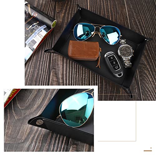 Luxspire Valet tray, PU Leather Tray, Catchall Tray, Men Women Jewelry Key Tray, Desk Storage Plate for Key Coin Phone Jewelry Wallet, Medium Size - Black - size: 11" x 9.1" x 8.7"