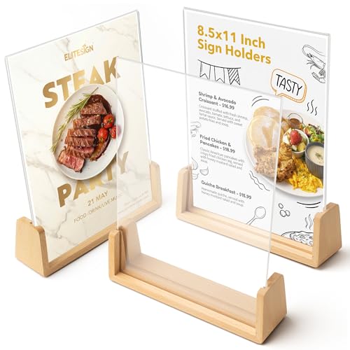 Acrylic Sign Holder 8.5 x 11 with Wood Base 3 Pack, Anti-Slip Silicone Bottom Menu Stand for Table, Clear Double Sided T-Shape & Slanted L-Shape Flyer Display for Office, Restaurant, Wedding - color: 3pk