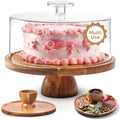 HOMESPHERE Acacia Wood Cake Stand with Lid - Multifunctional 12 In Round Cake Holder, Dessert Table Display Set & Charcuterie Board for Cheese, Chips, Fruit Platter, Acrylic Cake Dome Cover, No Glass - color: Modern Dome