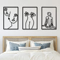 CHENGU 3 Pieces Metal Minimalist Abstract Woman Wall Art Line Drawing Wall Art Decor Single Line Female Home Hanging for Kitchen Bathroom Living Room - style: Back Style