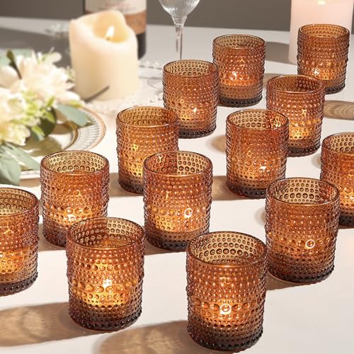 36pcs Amber Votive Candle Holders, 2x2.5in Vintage Glass Small Tea Light Candles Holders for Home Decor, Tealight Candle Holder Decor for Wedding Centerpieces Baby Shower - color: Amber