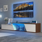 Verano Garden Extendable TV Stand with Led Lights, Wood TV Media Console with 2 Drawers & 1 Cabinet, Modern Entertainment Center Up to 90 Inch TV for Living Room Bedroom, 63" - 90.6" (White & Walnut) - color: White & Walnut