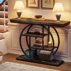 Tribesigns 41.3" Console Table, Industrial 4-Tier Sofa Table Entryway Table with Circle Base, Narrow Wood Accent Tables with Storage Shelves for Living Room, Hallway, Foyer, Charcoal Black - color: Charcoal Black