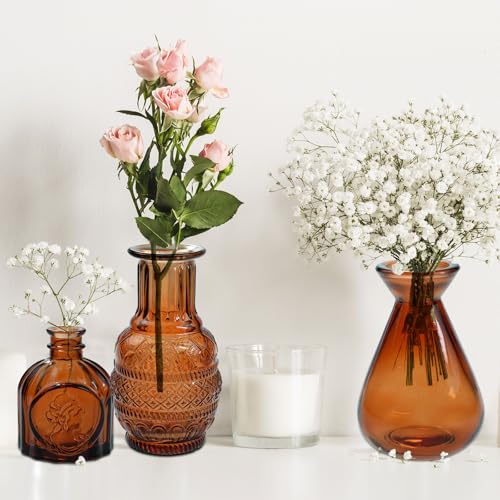 Amber Glass Bud Vases Set of 20,Small Flower Vases for Wedding Centerpieces,Mini Bud Vases in Bulk Amber Glass Vase for Table Decoration,Home Decor - color: Amber-20pcs