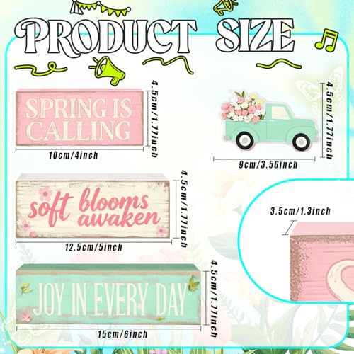 Spring Decoration Wooden Tiered Tray Decor – Floral Spring Pickup Truck Stacked Block Sign with Blooming Flower Topper – Farmhouse Tabletop Spring Decor for Shelf Mantel Seasonal Home Display - style: Spring Truck