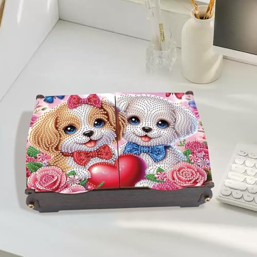 Tontut Diamond Painting Kit Storage Box, Heart Shaped Puppy DIY Multi Functional Handicraft Storage Box, Suitable for Home Office Valentine's Day Holiday Gifts - color: Loving Puppy