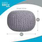 BIRDROCK HOME Round Pouf Ottoman | Cotton Braided Foot Stool with Bean Bag Filling | Boho Foot Rest for Living Room & Bedroom | Compact & Comfortable Seating, Lightweight & Soft | Light Grey