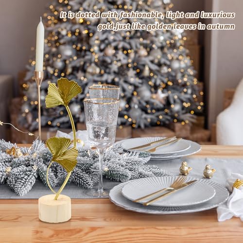 2 Pcs Metal Gold Decor Statues, Leaves Ornaments Modern Creative Home Décor Accents Statue for Office, Room, Bookshelf, Home Decor (Monstera, Ginkgo)