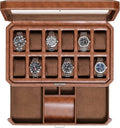 ROTHWELL 12 Slot Leather Watch Box with Valet Drawer - 12 Slot Luxury Watch Case Display Organizer, Microsuede Liner, Mens Accessories Holder, Jewelry Case, Jewelry Display Organizer (Tan/Brown) - color: Tan / Brown