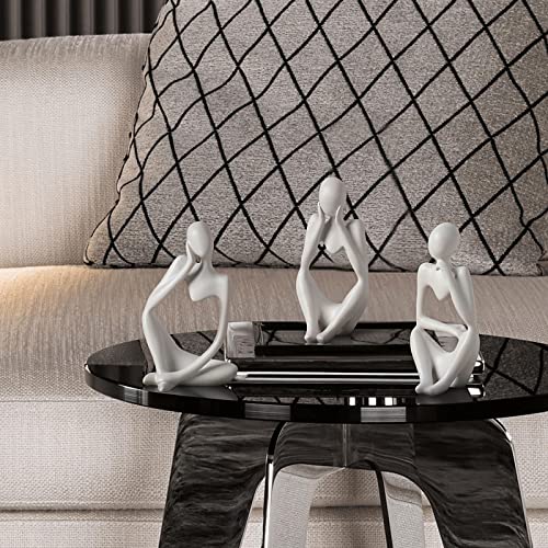 BrownLove 3pcs Decor White Thinker Statue Abstract Art Sculpture，Resin Collectible Figurines for Home Living Room Office Shelf Decoration - color: White