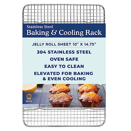 Ultra Cuisine Stainless Steel Baking Rack - 10x14.75 inch Jelly Roll Pan Wire - Oven Grill Sheet Pan - Oven Safe - Dishwasher Safe - Heavy Duty Wire Cooling Rack for Cooking Baking and Roasting - size: 10.0" x 14.75" 1-Pack