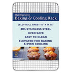 Ultra Cuisine Stainless Steel Baking Rack - 10x14.75 inch Jelly Roll Pan Wire - Oven Grill Sheet Pan - Oven Safe - Dishwasher Safe - Heavy Duty Wire Cooling Rack for Cooking Baking and Roasting - size: 10.0" x 14.75" 1-Pack