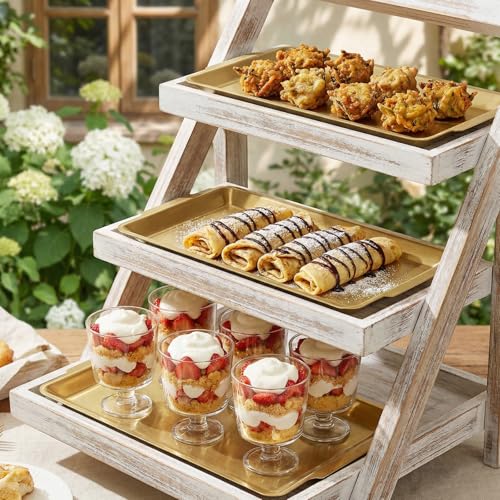 ZENFUN 3 Pack 304 Stainless Steel Serving Platters, 12.6" Rectangle Metal Dinner Plates with Handles, Decorative Organizer Trays for BBQ, Dining, Party, Buffet, Appetizer Serving(Gold)