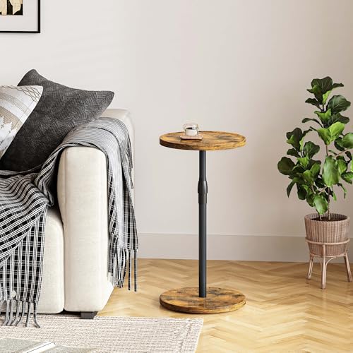 Adjustable End Table, Small Round Side Table, Drink Table for Small Spaces, Pedestal Nightstand for Living Room, Bedroom, Sofa Couch, Rustic Brown ET-010RB - color: Rustic Brown