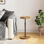 Adjustable End Table, Small Round Side Table, Drink Table for Small Spaces, Pedestal Nightstand for Living Room, Bedroom, Sofa Couch, Rustic Brown ET-010RB - color: Rustic Brown