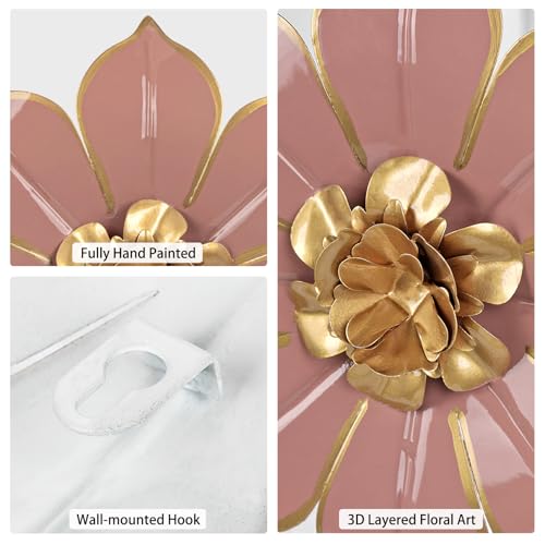 10" Metal Flowers Wall Decor, Pink & Gold 3D Floral Metal Wall Art Decor for Inoor & Outdoor Use, Vintage & Modern Walls Arts for Bathroom, Living Room, Bedroom, Office, Garden, Patio, Porch, 1 Piece - color: # 1 Pink
