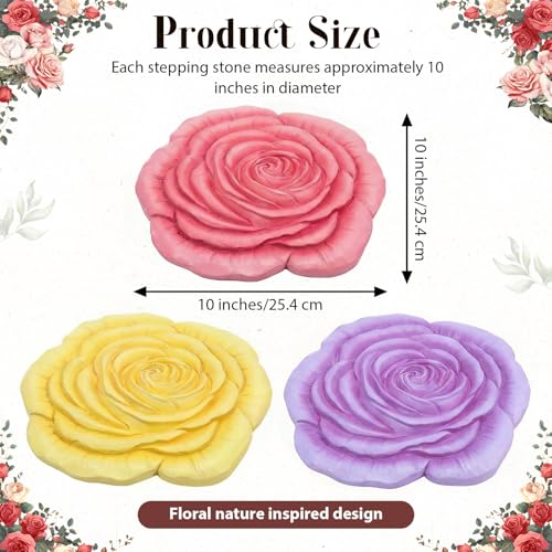Cinnvoice 3 Pack Garden Stepping Stone Outdoor, Decorative Dimensional Resin Stepping Stones for Patio Pathway Landscaping Walkway Sculpture Yard Backyard Lawn(Rose,10 Inches) - size: 10 Inches, style: Rose