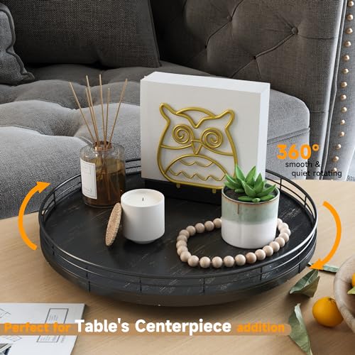13" Oak Bathroom Vanity Tray Turntable for Perfume Candle, Round Wooden Decorative Tray for Kitchen Sink Countertop Organizer, Bathroom Counter Organizer for Skincare Makeup, Farmhouse Black Gold - color: Black, size: 13 inches