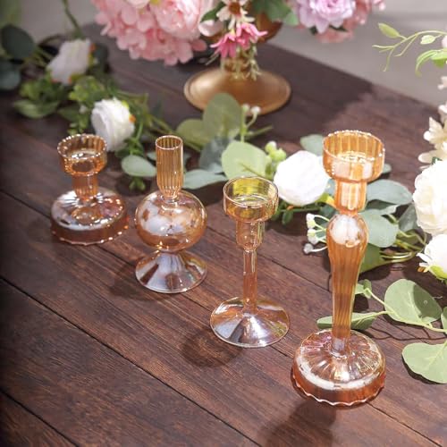 Efavormart Set of 4 Assorted Gold Glass Taper Votive Candle Holders, Lined Crystal Glass Tea Light Candle Stand Set - 4", 5.5", 6", 9" - color: Type6