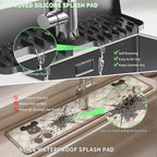 LVJING 17” x 5.5” Silicone Faucet Handle Drip Catcher Tray Mat, Silicone Faucet Mat Dish Soap Sponge Holder for Kitchen Sink, Drying Mat for Kitchen Counter Bathroom Kitchen Sink Splash Guard - Black - size: 17” Black