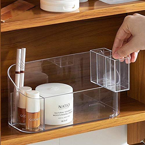 SUNFICON Makeup Tray Holder Organizer Cosmetic Display Case Tabletop Desktop Vanity Countertop Bathroom Wall Cabinet Medicine Storage Box 9 Dividers 2 Removable for Womens Ladies Girls Crystal Clear - color: Clear