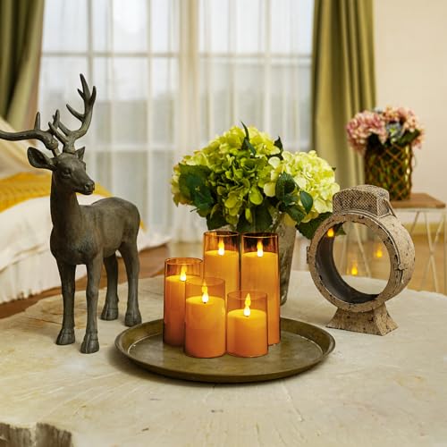 Homemory Amber Flickering Flameless Candles, Battery Operated Acrylic LED Pillar Candles with Remote Control and Timer, Fall Candles, Set of 5 - color: Amber