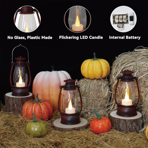 12Pcs Hand-Brushed Red Mini Lanterns for Vintage Christmas Table Decorations – 6Inch Small Candle Lanterns for Western Cowboy Camping Halloween Weddings Party Centerpiece & Hanging Ornaments - color: Brushed Red-12pcs