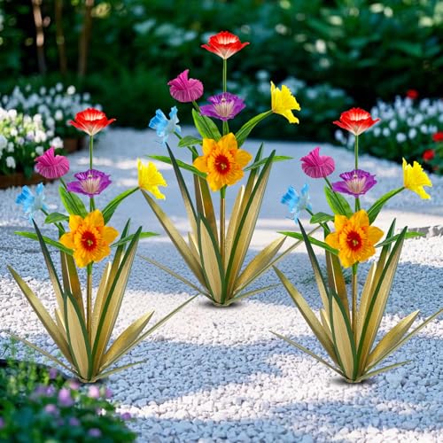 Homight Metal Agave Plant Outdoor Decoration Outdoor Garden Decoration Daffodils Flowers Mexican Yard Art Daffodils Flowers Decorative Garden Gift (2 Big Colorful) - color: 2 Big Colorful