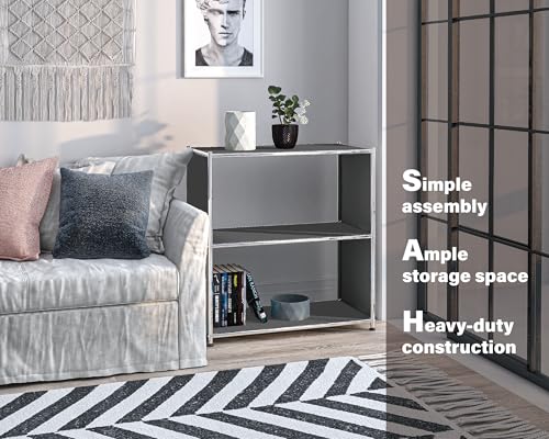 32-Inch 2-Tier Metal Bookcase, Open Shelf Storage Organizer for Living Room, Bedroom, Side Table or Nightstand Use, Modern DIY Assembly, Grey - color: Matt Grey