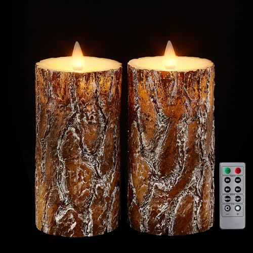 Pine Flameless Pillar Candles Flickering with Remote Timer, Battery Operated LED 3D Moving Flame Real Wax Candles, Set of 2, D3 x H6,Remote Included (Pine) - color: Pine