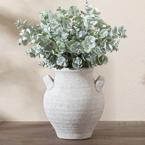 Enra White Ceramic Vase 7.36 Inch,Pottery Decorative Vase for Home Décor, Farmhouse Rustic Vase for Dining Table, Living Room, Kitchen Shelf, Mantel, Bookshelf & Wedding Centerpiece, Dried Flower - color: Rustic-25011-3