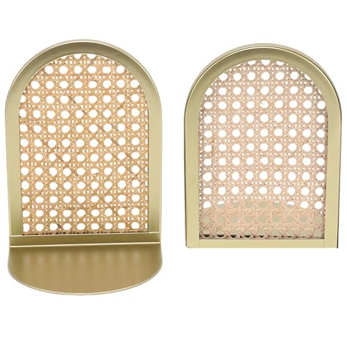 Home Decor Series Gold Natural Rattan Tabletop Bookends - Non-Skid Book Organizer for Home Office Shelf Bedroom Library Decor