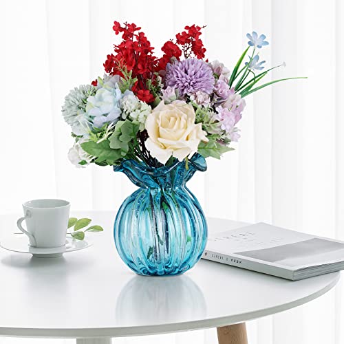 Blown Glass vase, Green Glass vase, Modern Art vase, Wide Mouth vase for Living Room Wedding Table Office centerpieces with Flowers. - color: A1